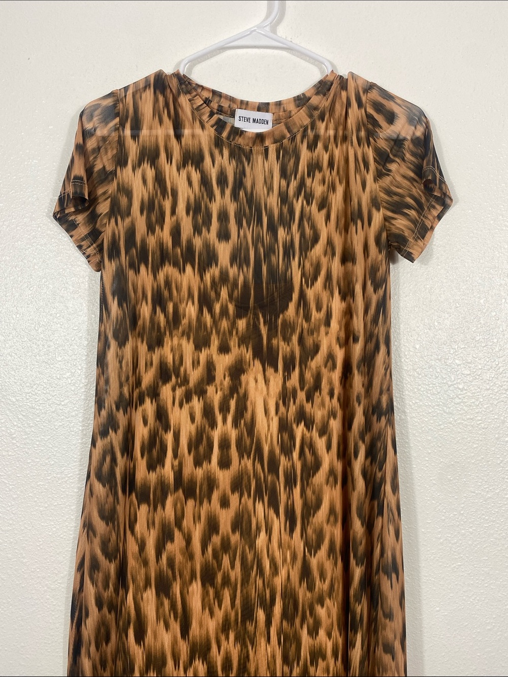 Steve Madden Leopard Mesh Maxi Dress Slit EUC Size M - Picture 4 of 15